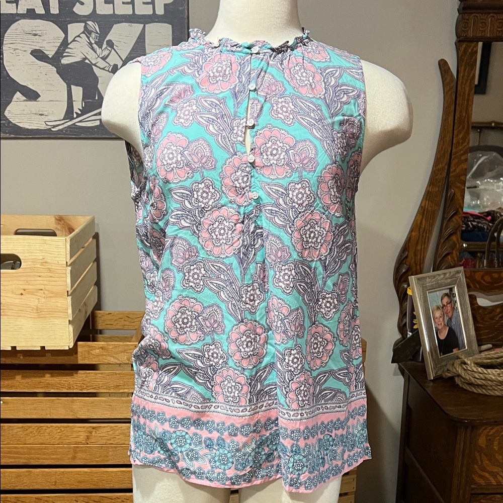 Floral Sleeveless Top - Pink and Blue